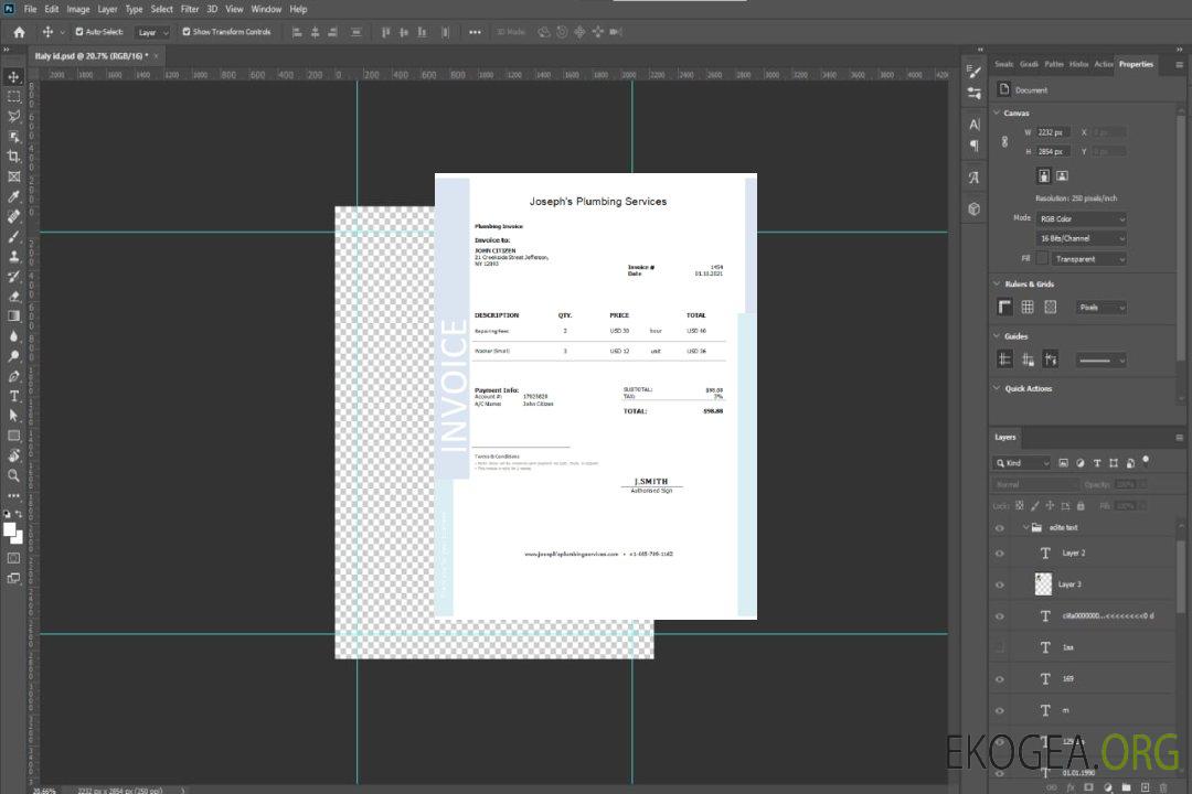 Facture des services de plomberie de Joseph aux États , Unis template